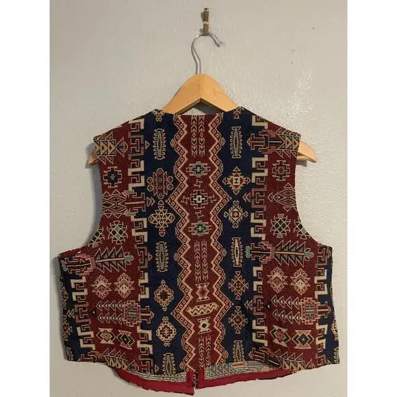 Vintage Carla New Mexico Vest Womens Large Button Up Multicolor Southwestern 90s - Picture 2 of 6